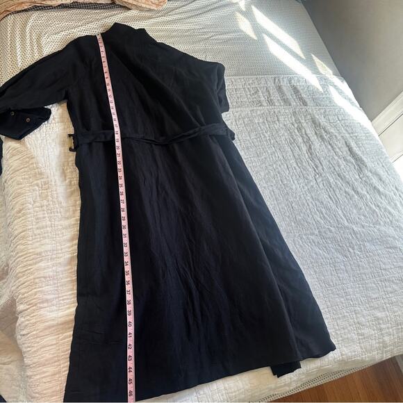 Mille Black Viscose Linen Blend Belted Duster Trench Coat Medium - Picture 8 of 9